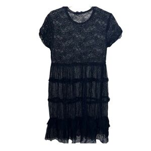 Zara Black Lace Knee Length Tiered Dress Size Medium